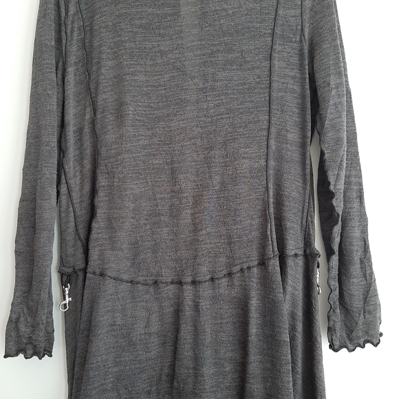 🍒 Open Front w/ Tie Long Fine Knit Cardigan Asymmetric Hem Grey Sz L - Picture 11 of 13